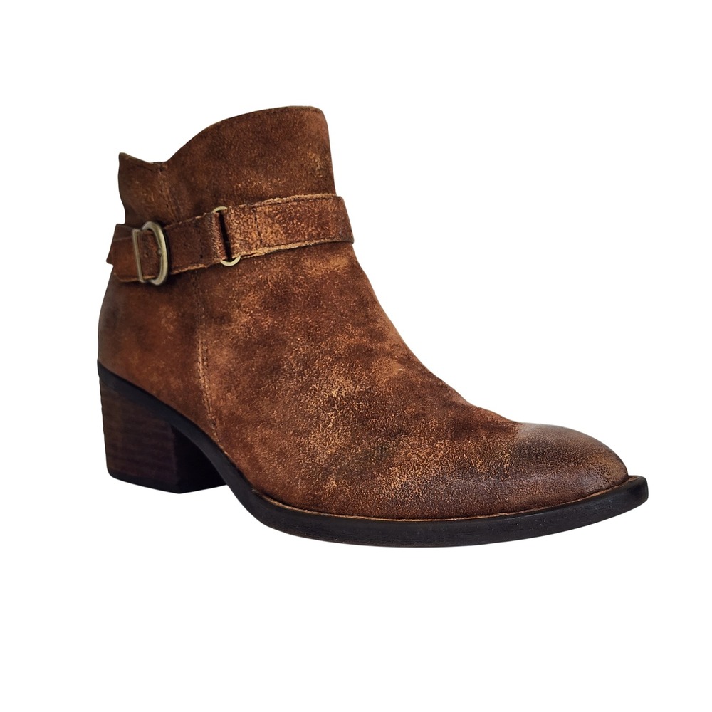 Born Morocco Distressed Brown Suede Ankle Boots Buckle Zip F08326 Womens 7.5 NEW